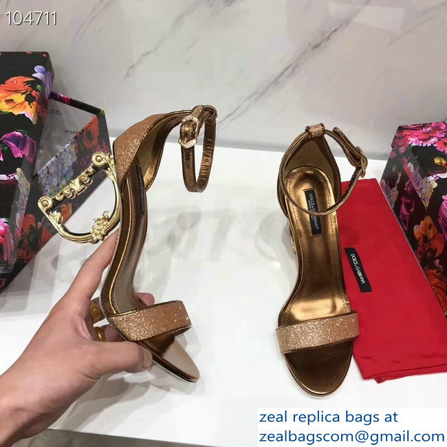Dolce  &  Gabbana Baroque DG Heel 10.5cm Sandals Glitter Gold 2019